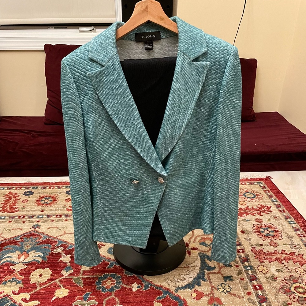ST johns turquoise evening top and bottom. Top size is 8 bottom 10. Black bottom